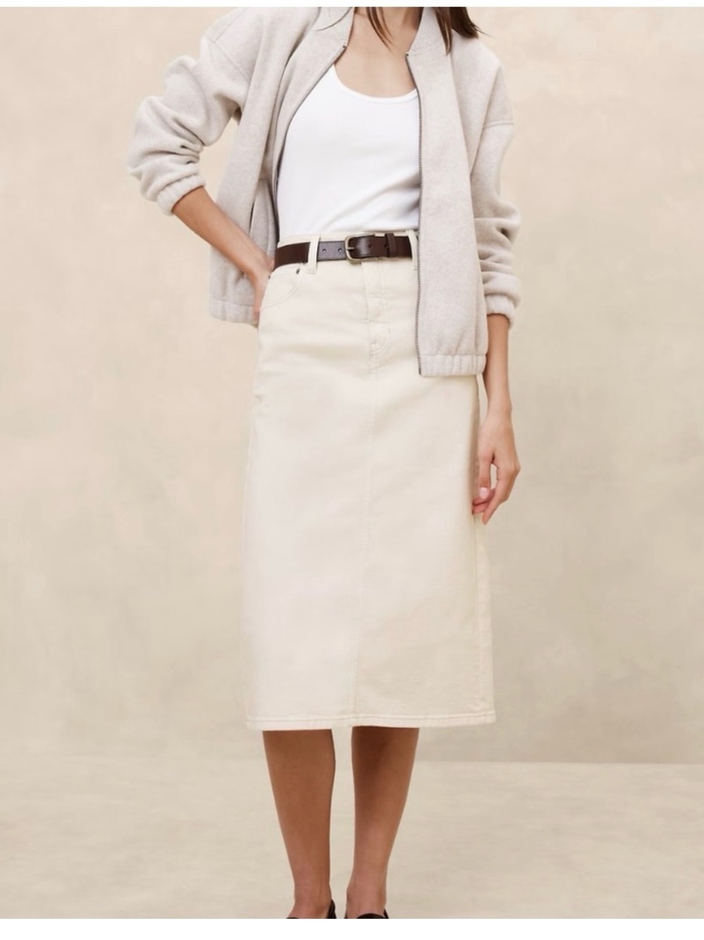 Banana Republic Cream Midi Straight Skirt